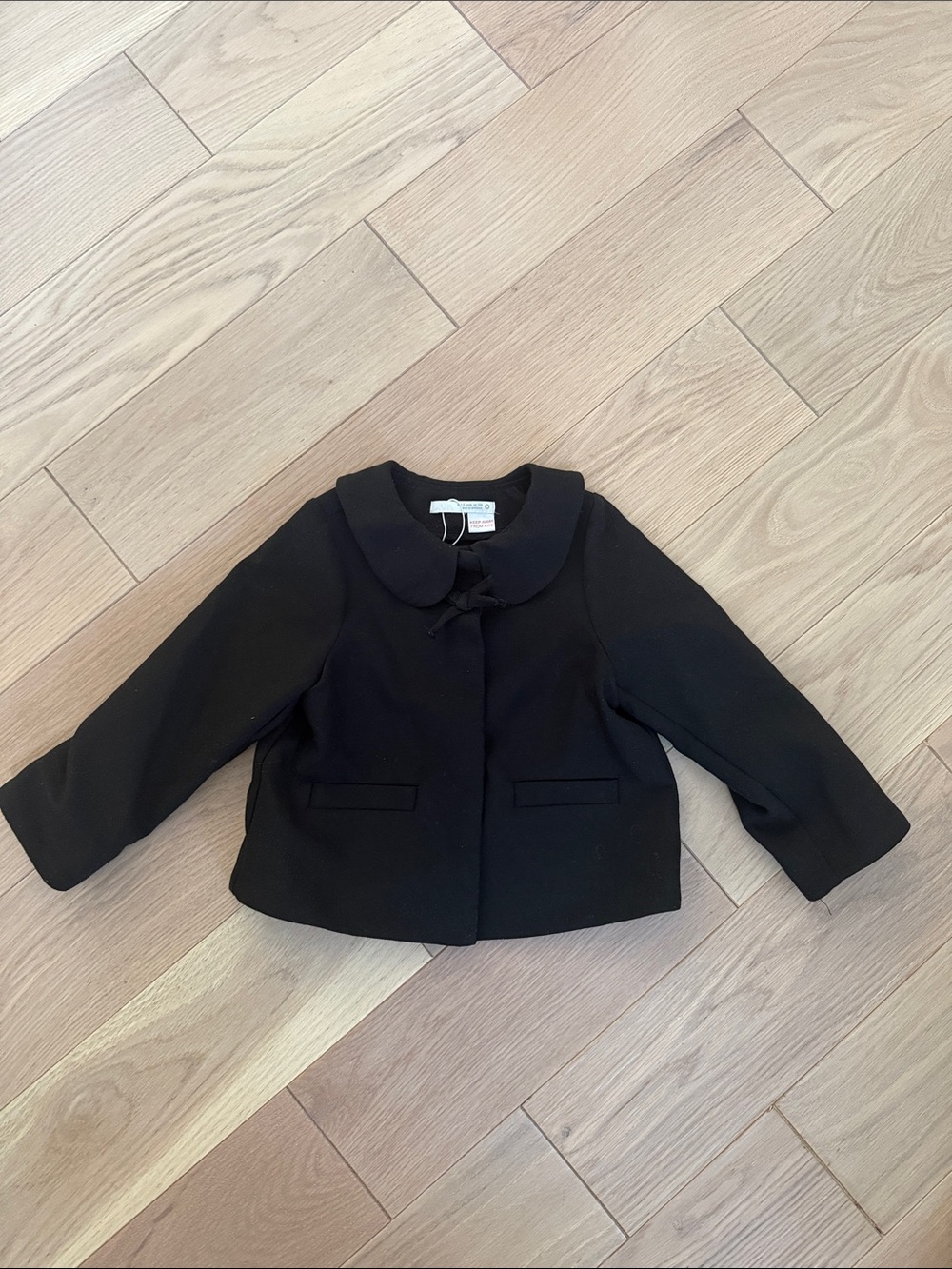 Zara Girls' Black Peter Pan Collar Coat with Bow